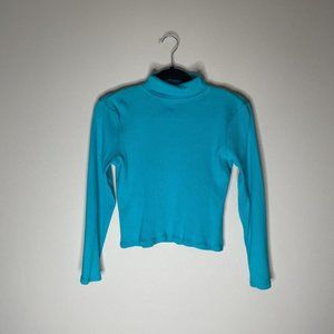 Vintage 90's/Y2K Cropped Blue Turtleneck, by Copper Key, Size M